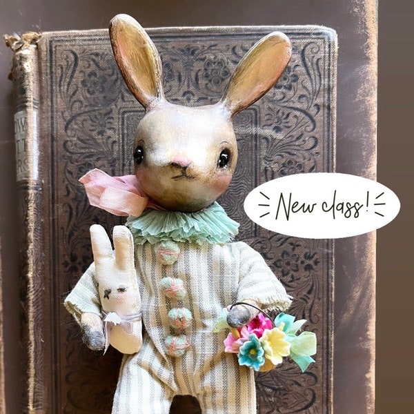 Paper Clay Bunny Doll Class and Kit Tutorial - Step by Step Online Mixed Media Course plus Materials