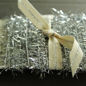 Silver Icicle Tinsel Trim 13 Feet Tiny Metallic Silver Holiday Garland Christmas Dollhouse Miniature Garland image 2