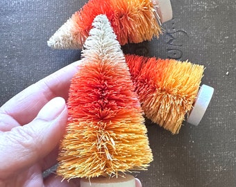 TREE SALE Candy Corn Orange Striped Trees - 4 Inch Vintage Style Halloween Bottle Brush Trees - Miniature Halloween Decorations Display