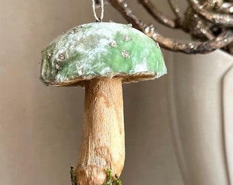 Mint Green Mushroom Velvet Mushroom Ornament - Made to Order Woodland Toadstool Decorations - Handmade Mushroom Cloche Display