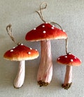 Red Amanita Velvet Mushroom Ornaments 3 Sizes Woodland Toadstool Decorations for Trees and Wreaths Holiday Display