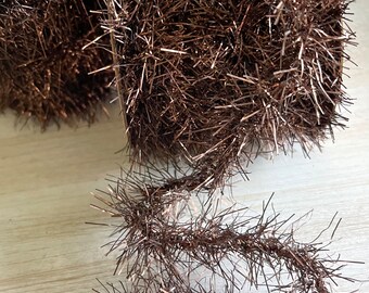 Vintage Style Brown Tinsel Garland - 13 Feet Metallic Retro Christmas Trim -  Feather Tree Spool Tinsel Roping