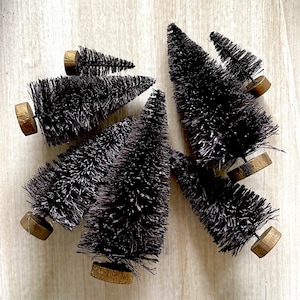 Black Bottle Brush Trees - 7 Dyed Black Haunted House Halloween Tree Decorations - Black Goth Halloween Party Decor