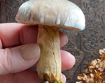 Handmade Champagne Velvet Mushroom Ornament - Woodland Fairy Garden Decor