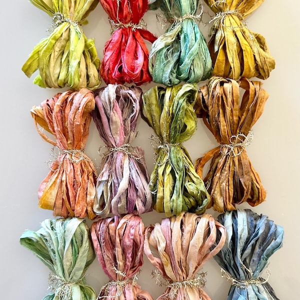 Cintas de seda sari teñidas a mano con efecto degradado – Colección Jardín de Verano
