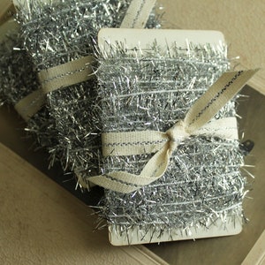 Silver Icicle Tinsel Trim 13 Feet Tiny Metallic Silver Holiday Garland Christmas Dollhouse Miniature Garland image 6