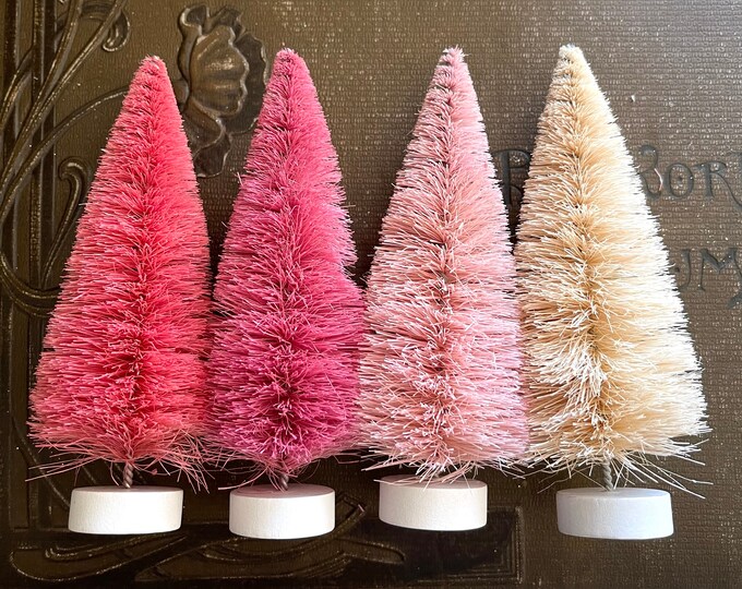 Pink Bottle Brush Tree Collection Vintage Style Putz Village Christmas