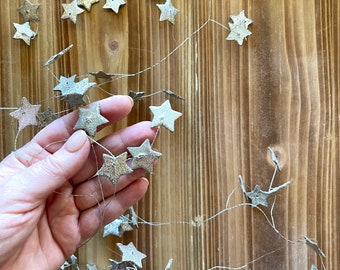 Small Silver Glitter Star Garland - 74 Tiny Wired Silver Stars - 6 Feet Holiday Decorating Garland