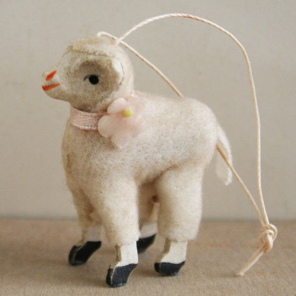 Reserved for Platbratt 6 Vintage Putz Style Wooly Lambs Christmas Ornament with Vintage Velvet Flower