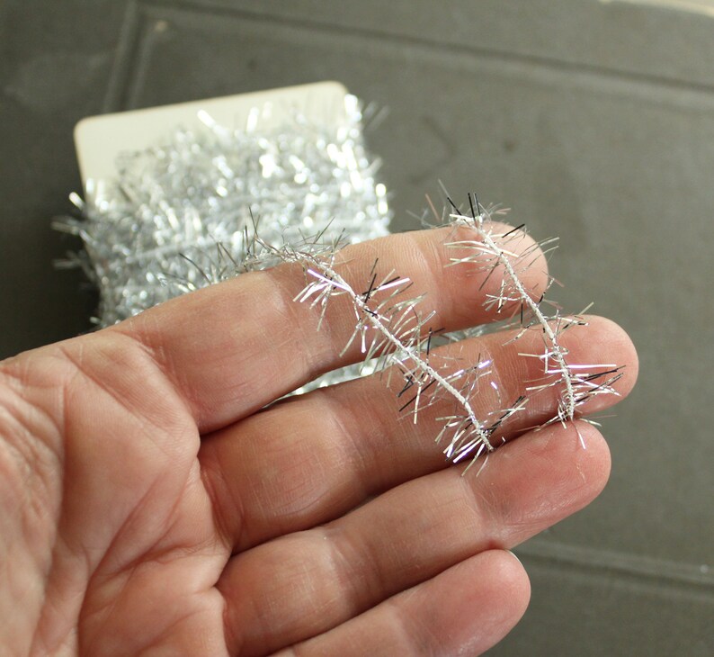 Silver Icicle Tinsel Trim 13 Feet Tiny Metallic Silver Holiday Garland Christmas Dollhouse Miniature Garland image 4