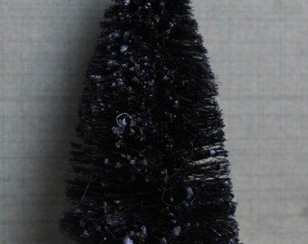 Black Bottle Brush Halloween Tree - 6 Inch Goth Decor