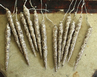 Sparkling Silver Glitter Icicles - 12 Wired Feather Tree Christmas Decorations - Winter Holiday Icicles for Garlands