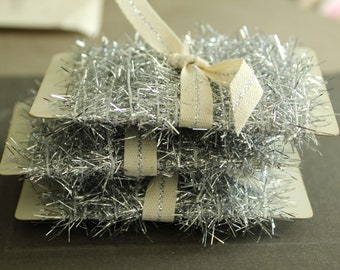 Silver Icicle Tinsel Trim - 13 Feet Tiny Metallic Silver Holiday Garland - Christmas Dollhouse Miniature Garland