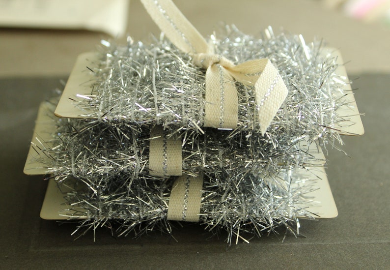 Silver Icicle Tinsel Trim 13 Feet Tiny Metallic Silver Holiday Garland Christmas Dollhouse Miniature Garland image 1