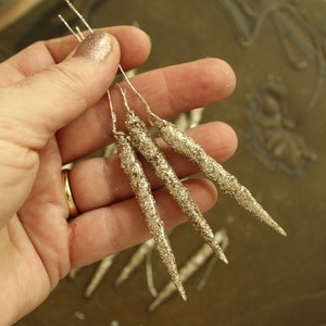 Sparkling Silver Glitter Icicles 12 Wired Feather Tree Christmas Decorations Winter Holiday Icicles for Garlands image 2