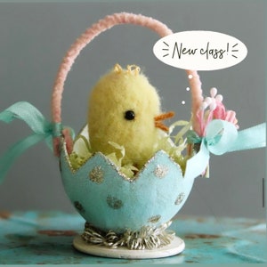 Needle Felted Chick and Egg Basket Class and Kit Tutorial Step by Step Online Mixed Media Course plus Materials Needle Felting Kit image 1