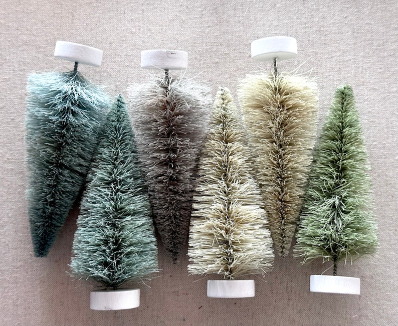 Mint Green Bottle Brush Trees Winter Greens Vintage Style Sisal Tree Collection Christmas Decorating Holiday Display zdjęcie 3