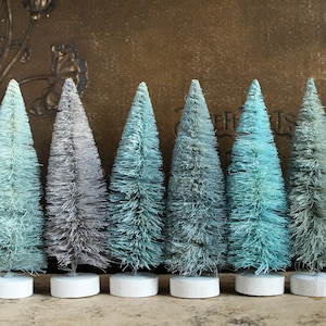 Aqua Blue Bottle Brush Trees - Winter Blues Vintage Style Putz Village -  Dollhouse Miniature Decorating - Holiday Mantle Frozen Display