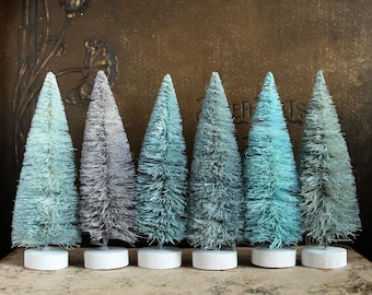 Aqua Blue Bottle Brush Trees - Winter Blues Vintage Style Putz Village -  Dollhouse Miniature Decorating - Holiday Mantle Frozen Display