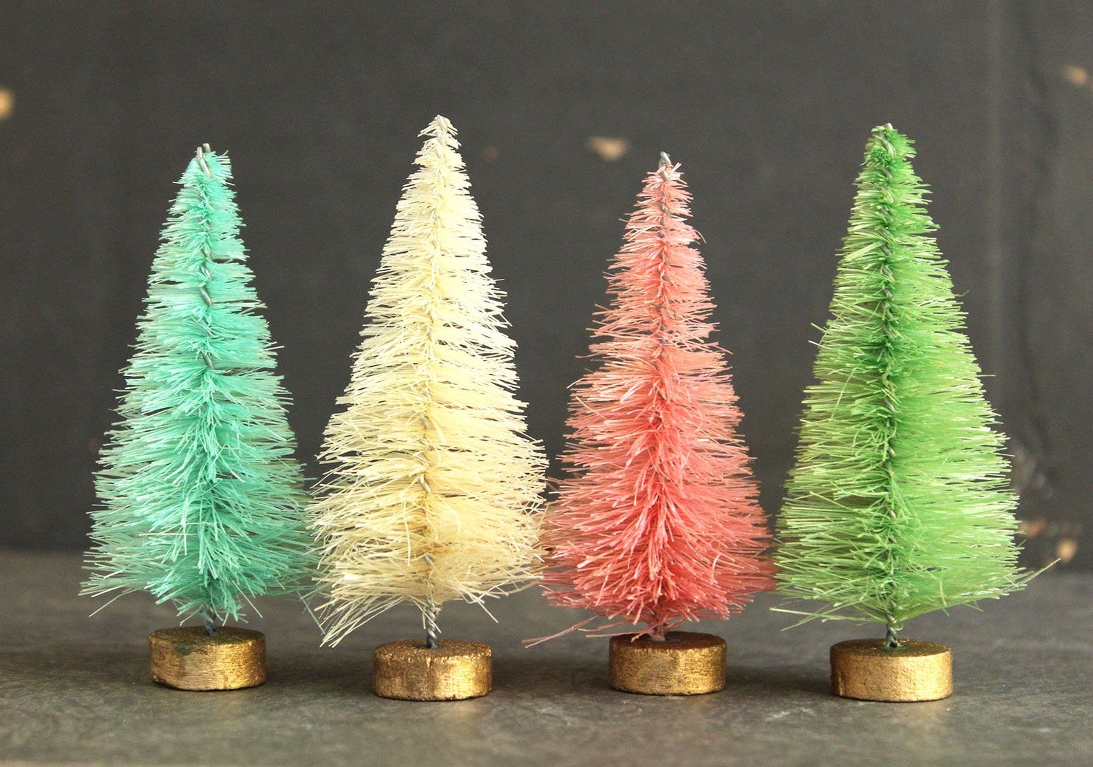 Retro Christmas Pastel Bottle Brush Trees 3 Inch Vintage Etsy
