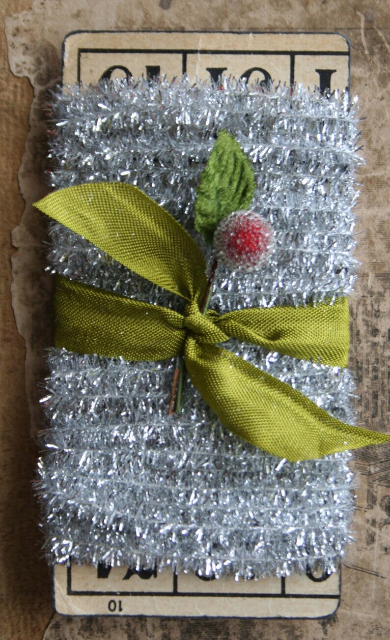 Holiday Silver Tinsel Trim Christmas Tinsel String Card | Etsy