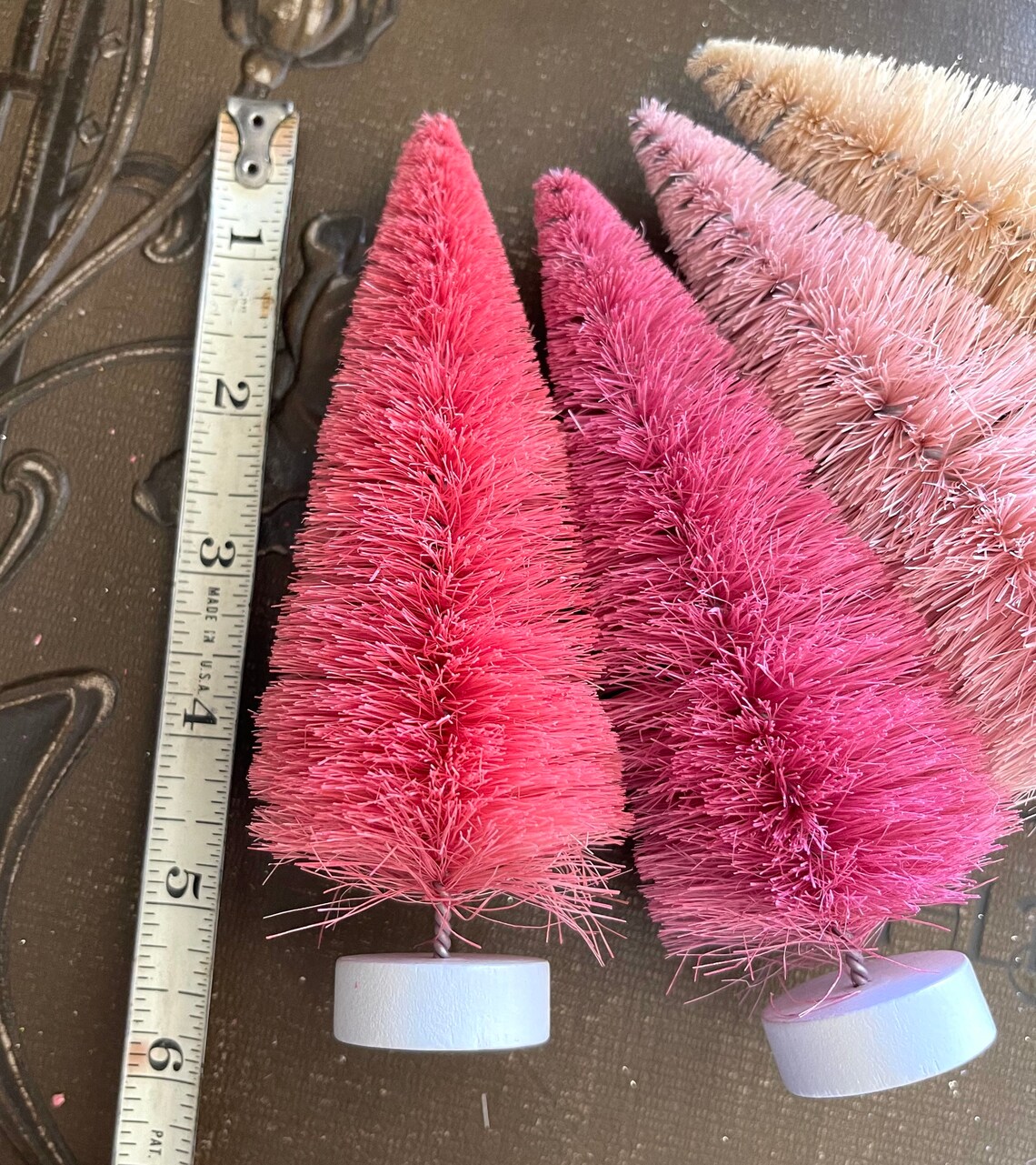 Pink Bottle Brush Tree Collection Vintage Style Putz Village Etsy