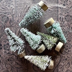 Miniature Bottle Brush Trees for Decorating Set of 6 Tiny Winter Woodland Evergreen Sisal Holiday Trees