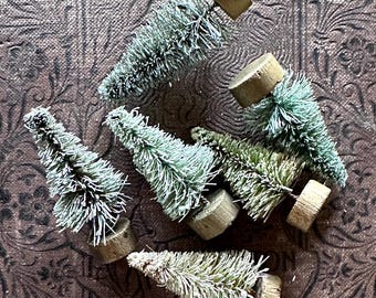 Miniature Bottle Brush Trees for Decorating Set of 6 Tiny Winter Woodland Evergreen Sisal Holiday Trees