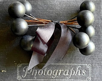 Matte Black Millinery Stamen Balls - Wired Floral Trims Fall Wedding Corsage Hat Making - Craft Supplies