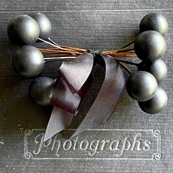 Matte Black Millinery Stamen Balls - Wired Floral Trims Fall Wedding Corsage Hat Making - Craft Supplies