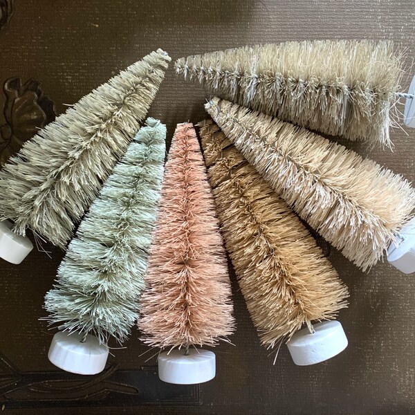 Vintage Style Bottle Brush Christmas Trees – Farmhouse Neutral Set of 6