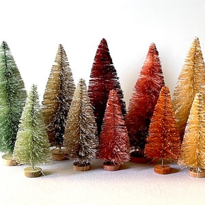 Autumn Forest Bottle Brush Tree Collection 6 inch and 4 inch Vintage Style Village Christmas Trees for Modern Holiday Display