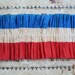 Patriotic Crepe Paper Ruffle Trim - Patriotic Striped Red and Blue Crepe Paper Ruffles - Vintage Style Hand Sewn Paper Rosette Garland Trim