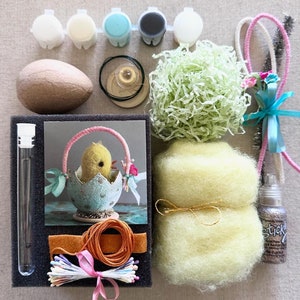 Needle Felted Chick and Egg Basket Class and Kit Tutorial Step by Step Online Mixed Media Course plus Materials Needle Felting Kit image 2