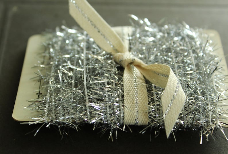 Silver Icicle Tinsel Trim 13 Feet Tiny Metallic Silver Holiday Garland Christmas Dollhouse Miniature Garland image 2