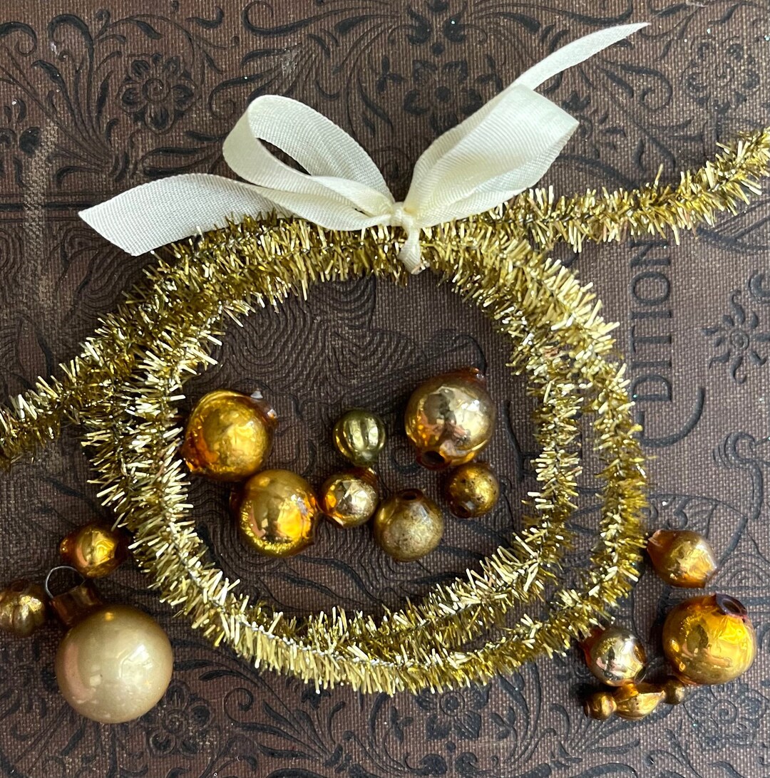 Retro Gold Tinsel Trim 6 Feet Narrow Holiday Decorating Tinsel Aged Gold Metallic Garland