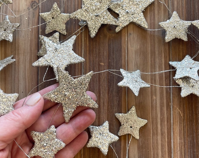 Large Silver Glitter Star Garland 6 Feet Holiday Decorating Garland