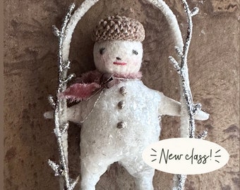 Snowbabies Ornament Tutorial Online Class and Kit - Spun Cotton Snowman Making Holiday Decoration DIY and Gift Ideas