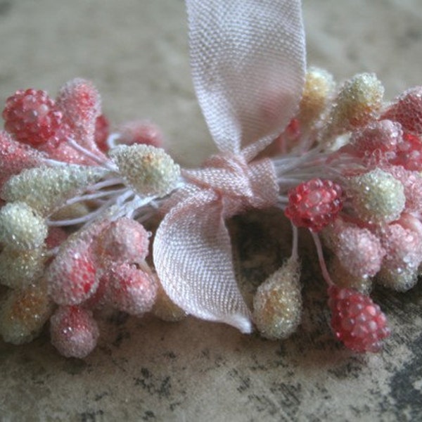 Strawberry Pink Sugar Stamen Bundle - Wedding Millinery Stamens - Double Ended Stamen Pips - Corsage Making Supplies - Spring Ornament Trim