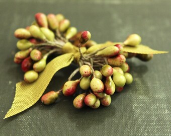 Olive Green Blush Stamens - 30 Red Tipped Millinery Stamens - Wedding Corsage Supplies - Fall Olive Flower Making Stamen Pips - Headband
