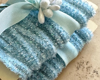Aqua Blue Mini Tinsel Trim: 5 YARDS Sparkling Packaging String