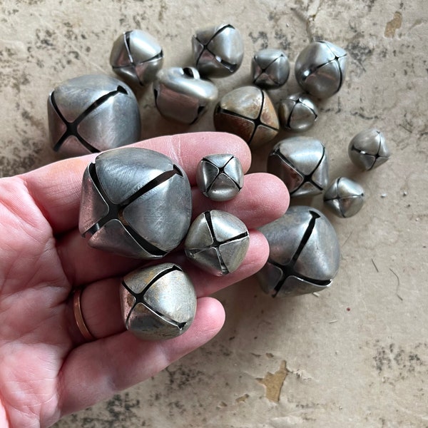 Matte Silver Bells 4 sizes - Primitive Christmas Jingle Bells -  Silver Bells for Decorating Wreaths Stockings Mantles