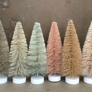 Farmhouse Neutrals Bottle Brush Trees -  Glitter Village Vintage Style Christmas Trees - Holiday Winter Wedding Decor Pale Tree Decorations