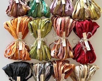 Hand Dyed Ombre Sari Silk Ribbons – All Hallows Eve Collection