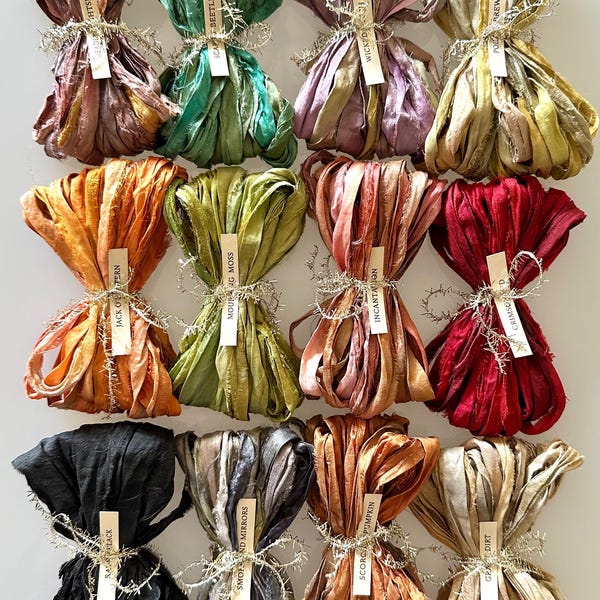 Hand Dyed Ombre Sari Silk Ribbons – All Hallows Eve Collection