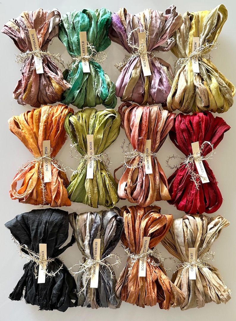 Small Ribbon Shot Hand Dyed Ombre Sari Silk Ribbons โ All Hallows Eve Collection - Etsy