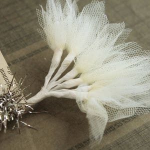 Cream Tulle Millinery Sprays -  Wired Off White Tulle Stems  - Wedding Corsage Prom Boutonniere Supply - Hat Headband Crown Making Supplies