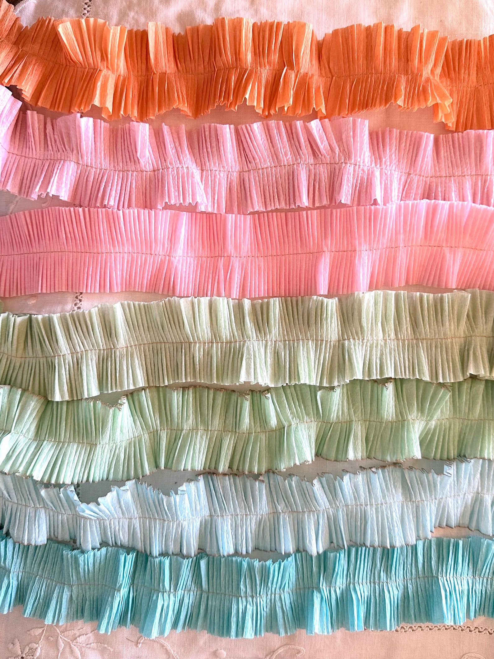 Vintage Pastel Crepe Paper Ruffle Trim, Gold Edge Garland - Etsy
