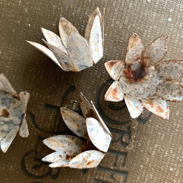 4 Rusted Flower Crowns - Aged Metal Flowers - Rustic Tiara Headband Jewelry Soldering Stamped Metal Trim