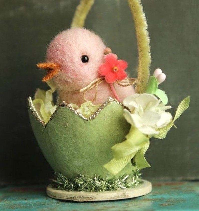 Needle Felted Chick and Egg Basket Class and Kit Tutorial Step by Step Online Mixed Media Course plus Materials Needle Felting Kit image 6